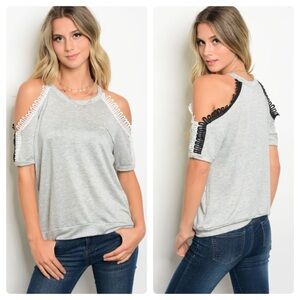 Loop detail cold shoulder top